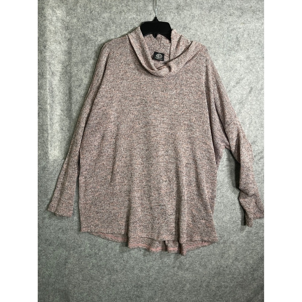 Bobeau‎ Womens 2X Cowl Neck Sweater Pink Grey Marled Knit Pullover Made in USA